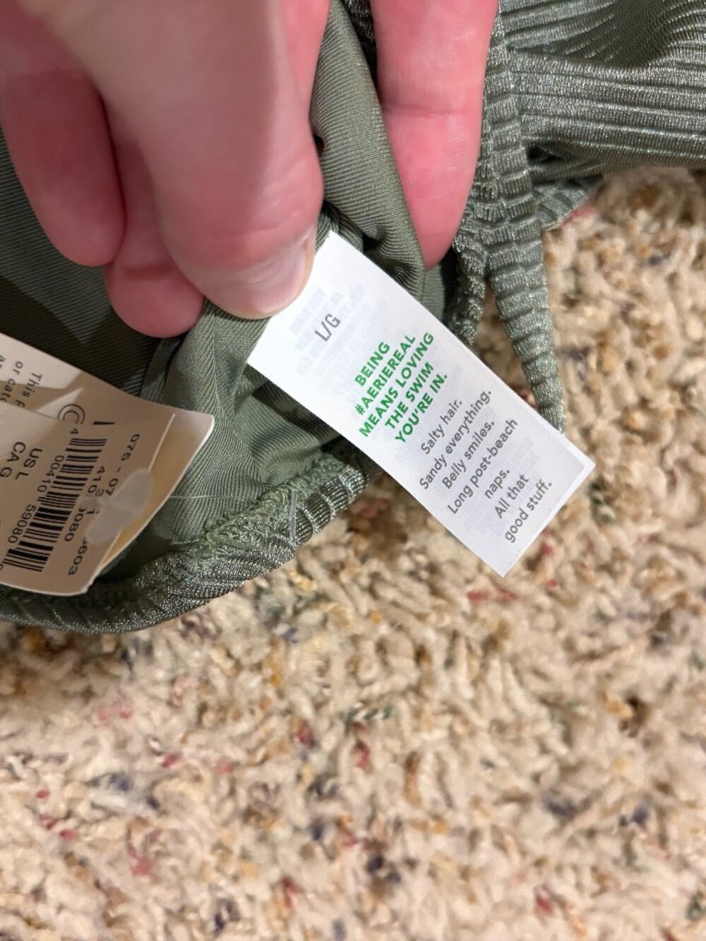Aerie Shine Ribbed Strappy Scoop Olive Green One Piece Wrap Around Tie Swimsuit - Picture 8 of 11